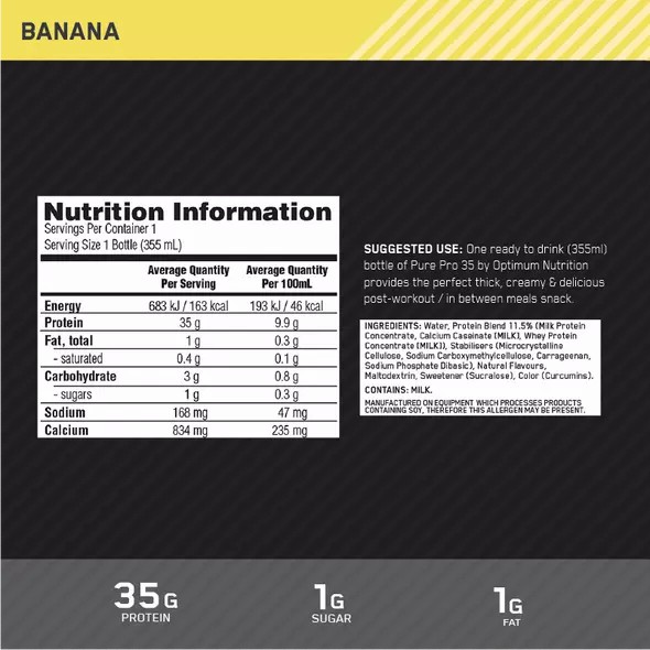 Optimum Nutrition Pure Pro 35 Banana 355ml (6 bottles) | 4207FQKSG