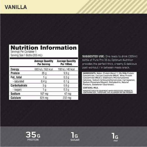 Optimum Nutrition Pure Pro 35 Vanilla 355ml (6 bottles) | 4715AYFBQ