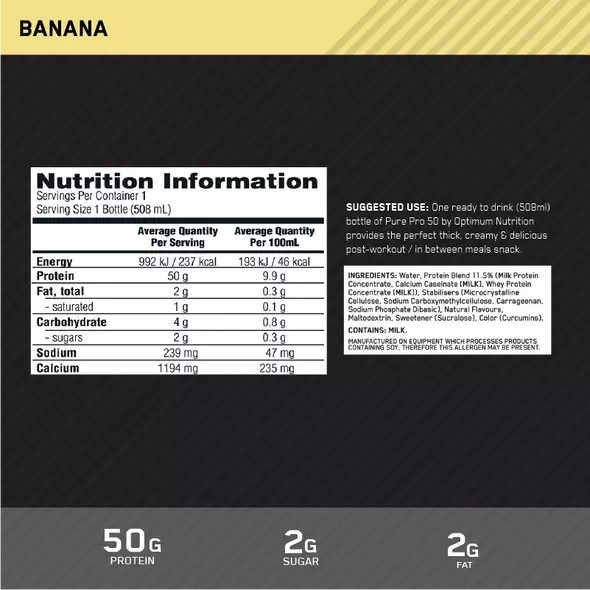 Optimum Nutrition Pure Pro 50 Banana 508ml (12 bottles) | 9172RWNOA